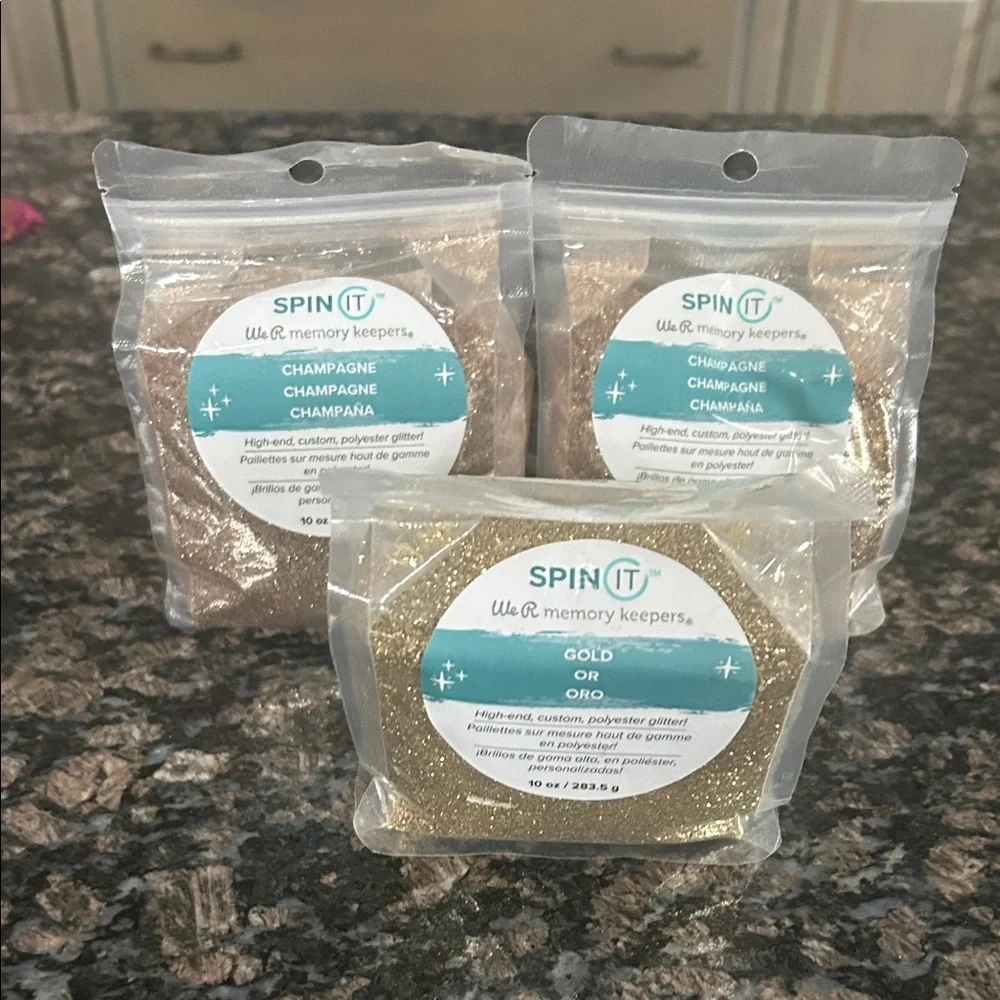 WE ARE MEMORY SPIN IT HIGH END GLITTER  GOLD & CHAMPAGNE LOT OF 3 NWT
